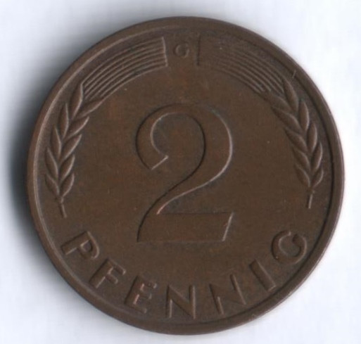 2 пфеннига. 1958 год (G), ФРГ.