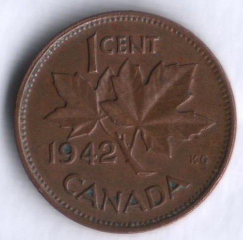 Монета 1 цент. 1942 год, Канада.