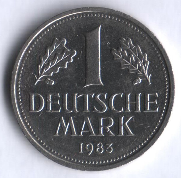 Монета 1 марка. 1983 год (G), ФРГ.