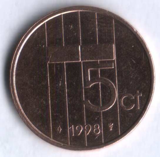 Монета 5 центов. 1998 год, Нидерланды.