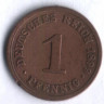 Монета 1 пфенниг. 1899 год (D), Германская империя.