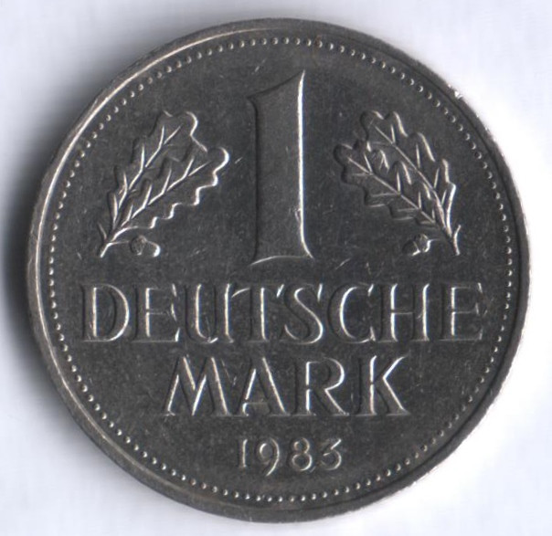 Монета 1 марка. 1983 год (J), ФРГ.