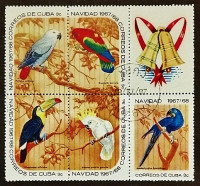 Сцепка марок (5 шт.). "Рождество 1967: Птицы (II)". 1967 год, Куба.