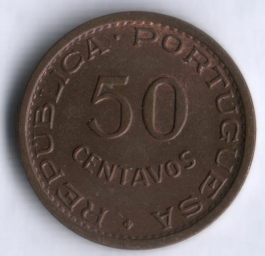 Монета 50 сентаво. 1970 год, Тимор (колония Португалии).