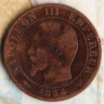 Монета 5 сантимов. 1854(W) год, Франция.