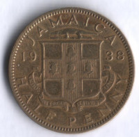 Монета 1/2 пенни. 1938 год, Ямайка.
