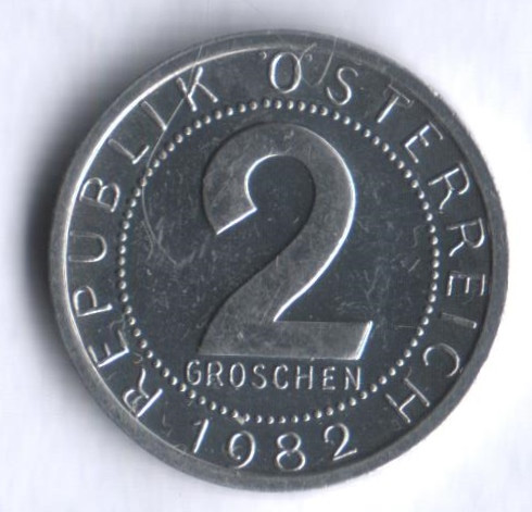 Монета 2 гроша. 1982 год, Австрия. Proof.