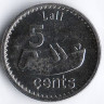 Монета 5 центов. 2013 год, Фиджи. Рыба-кролик.