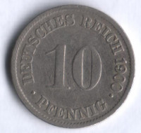 Монета 10 пфеннигов. 1900 год (G), Германская империя.