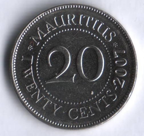 Монета 20 центов. 2007 год, Маврикий.