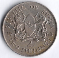Монета 2 шиллинга. 1968 год, Кения.