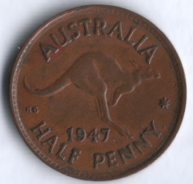 Монета 1/2 пенни. 1947(p) год, Австралия.