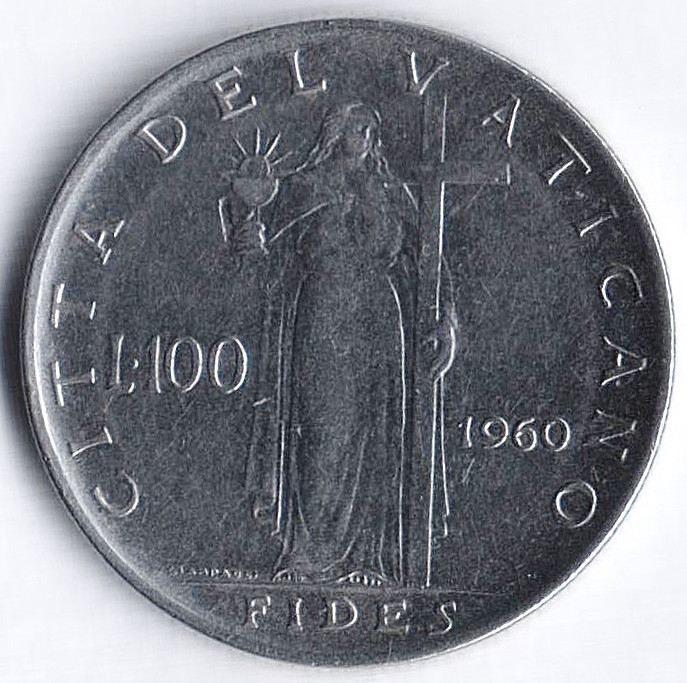 Монета 100 лир. 1960 год, Ватикан.