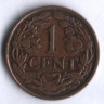 Монета 1 цент. 1927 год, Нидерланды.