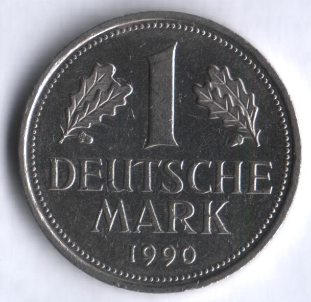Монета 1 марка. 1990 год (J), ФРГ.