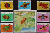 Набор почтовых марок (7 шт.) с блоком. "Насекомые (I)". 1987 год, Вьетнам.