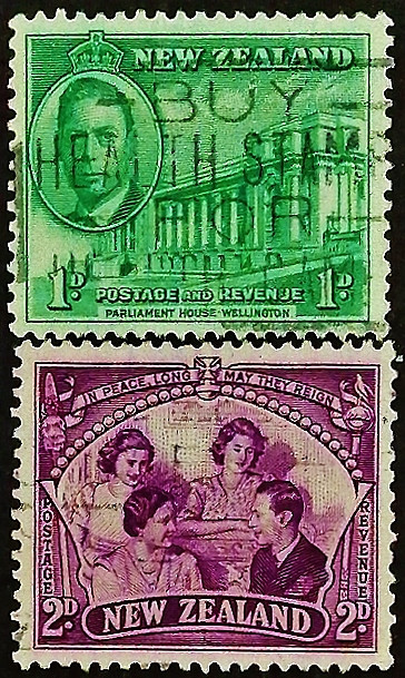 Набор почтовых марок (2 шт.). "Мир и победа". 1946 год, Новая Зеландия.