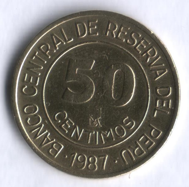 Монета 50 сентимо. 1987 год, Перу.