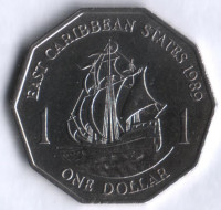 Монета 1 доллар. 1989 год, Восточно-Карибские государства.