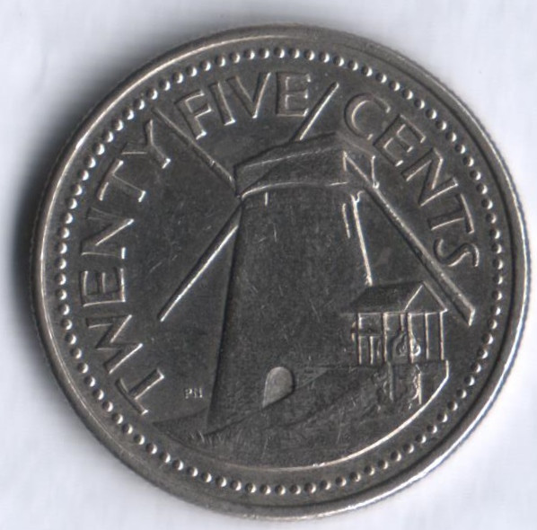 Монета 25 центов. 1990 год, Барбадос.