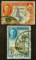 Набор почтовых марок (2 шт.). "Король Георг VI". 1945 год, Ньясаленд.