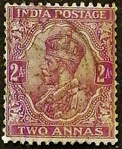 Почтовая марка (2 an.). "Король Георг V". 1911 год, Британская Индия.