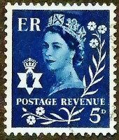 Почтовая марка (5 p.). "Королева Елизавета II". 1968 год, Северная Ирландия.