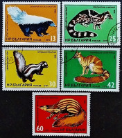 Набор почтовых марок (5 шт.). "Экзотические хищники". 1985 год, Болгария.