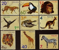 Набор почтовых марок (9 шт.). "Животные зоопарка". 1972 год, Польша.