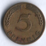Монета 5 пфеннигов. 1949(F) год, ФРГ.
