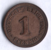 Монета 1 пфенниг. 1906 год (J), Германская империя.