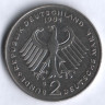 Монета 2 марки. 1984 год (G), ФРГ. Конрад Аденауэр.