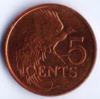 Монета 5 центов. 2010 год, Тринидад и Тобаго.