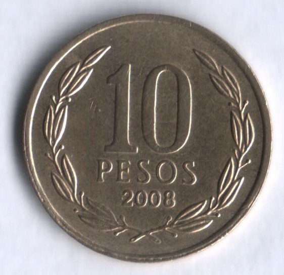 10 песо. 2008 год, Чили.
