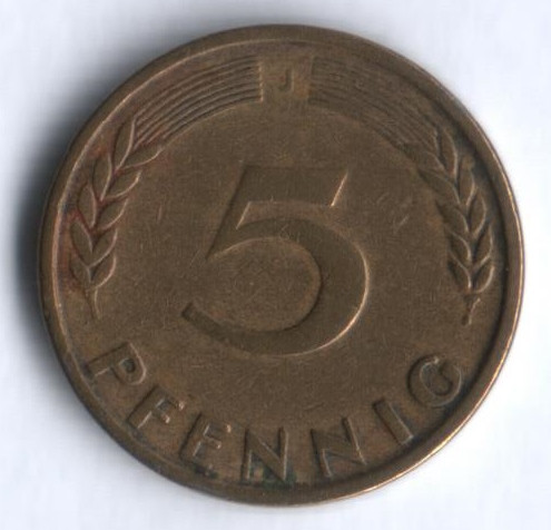 Монета 5 пфеннигов. 1949(J) год, ФРГ.