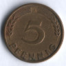 Монета 5 пфеннигов. 1949(J) год, ФРГ.