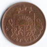 Монета 5 сантимов. 1922 год, Латвия. Без отметки М/Д.
