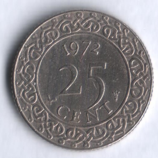 25 центов. 1972 год, Суринам.
