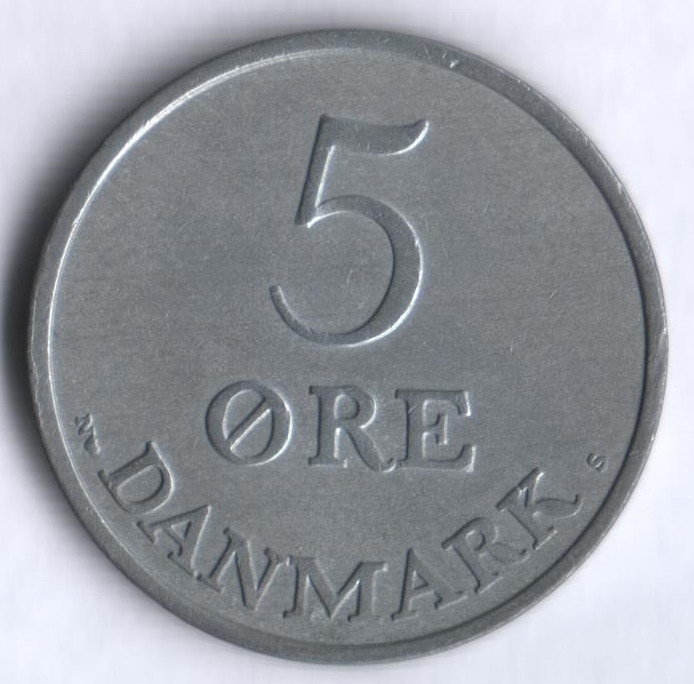 Монета 5 эре. 1955 год, Дания. N;S.