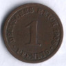 Монета 1 пфенниг. 1908 год (A), Германская империя.