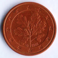 Монета 5 центов. 2002(D) год, Германия.