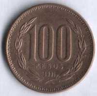 100 песо. 1991 год, Чили.