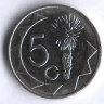 Монета 5 центов. 2002 год, Намибия.