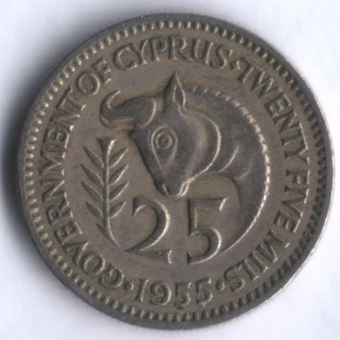Монета 25 милей. 1955 год, Кипр.