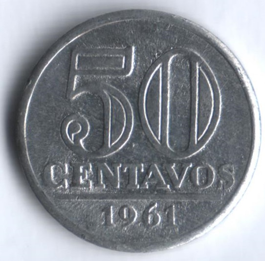Монета 50 сентаво. 1961 год, Бразилия.