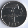 Монета 1 лат. 2001 год, Латвия. Аист.