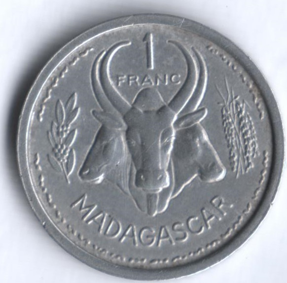 Монета 1 франк. 1948 год, Мадагаскар (колония Франции).