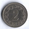 Монета 2 цента. 1972 год, Мальта.