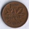 Монета 1 цент. 1957 год, Канада.