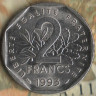 Монета 2 франка. 1993 год, Франция. Жан Мулен.